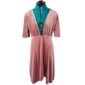 Pink velvet faux wrap dress (L)